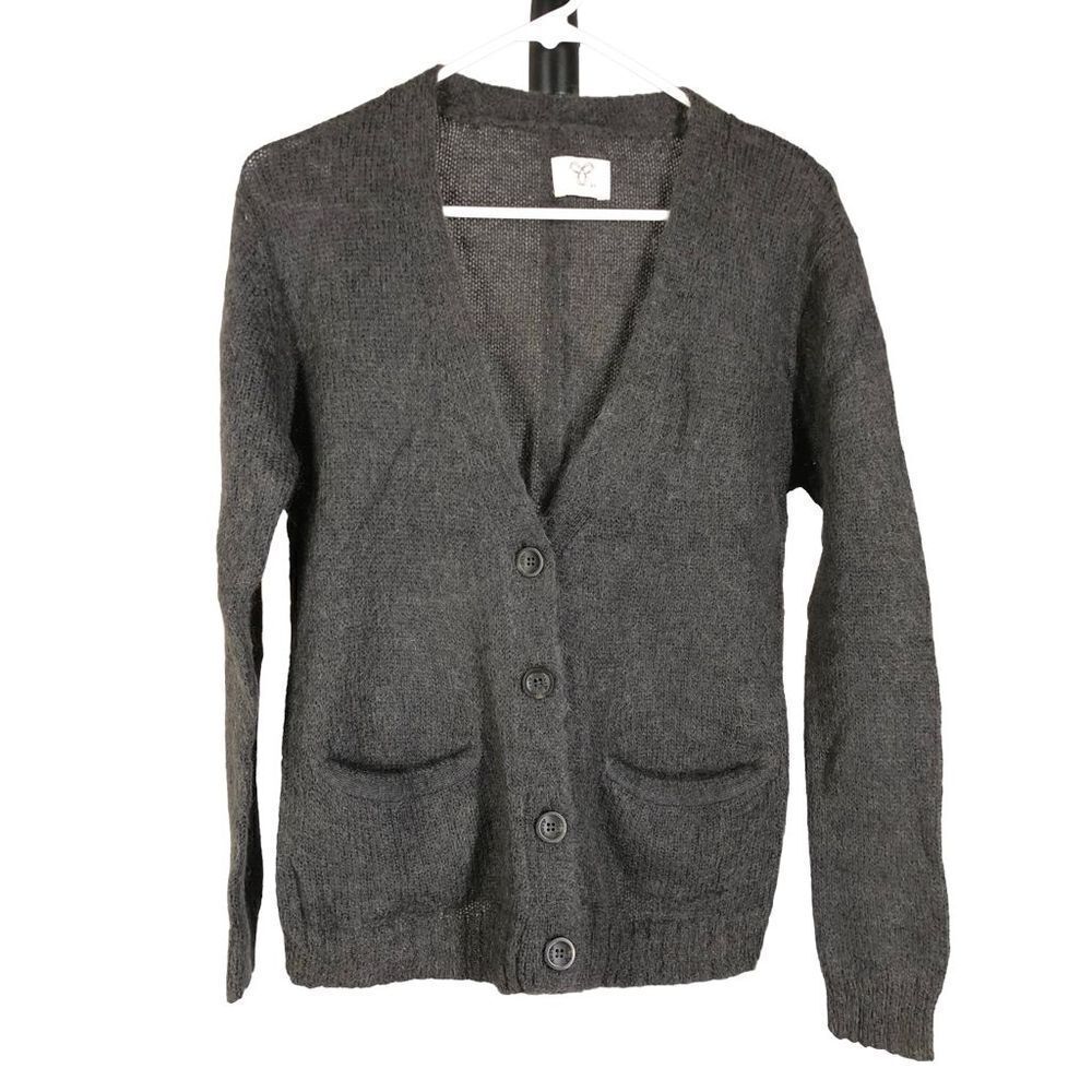 Aritzia TNA Wool Mohair‎ Dark Grey Button Cardigan Sz XS